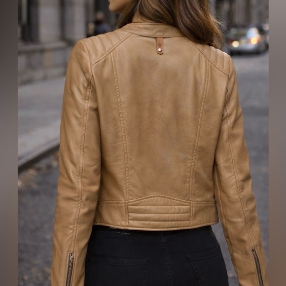 Mackage Tan Lambskin Leather Moto Jacket - Picture 3 of 16